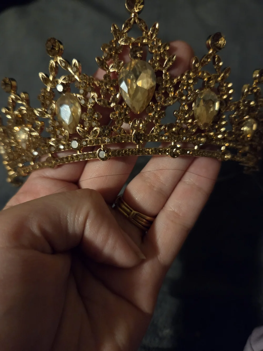 Gold Tone Crystal Embellished Tiara Crown - Elegant Women's Accessory